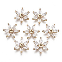 Honeyhandy Brass Micro Pave Cubic Zirconia Beads, Flower, Long-Lasting Plated, Light Gold, Clear, 14x12x4mm, Hole: 1.2mm