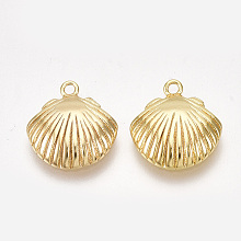 Honeyhandy Brass Charms, Shell, Nickel Free, Real 18K Gold Plated, 13x11.5x2.5mm, Hole: 1.2mm