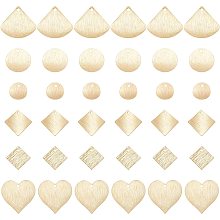 SUNNYCLUE 1 Box 36Pcs 6 Styles 24K Gold Plated Flat Round Square Charms Pendants Fan Heart Brass Charms Pendants for Bracelet Necklace Jewelry Making