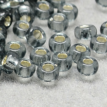 Honeyhandy 6/0 Grade A Round Glass Seed Beads, Silver Lined, Gray, 6/0, 4x3mm, Hole: 1mm, about 4500pcs/pound