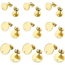 BENECREAT 36PCS Gold Flat Round Stud Earring 3 Mixed Size 304 Stainless Steel Flat Round Earring with Ear Nuts for Earring Jewelry Making