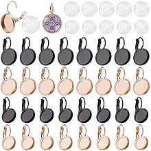 PandaHall Elite 32pcs Earring Cabochon Setting, 16pcs(8 Pairs) Lever Back Hoop Earring Hooks Ear Wires with Flat Round Tray 16pcs 10mm 12mm Clear Glass Cabochons for Earring DIY Jewelry Craft Making