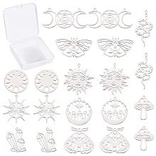 SUNNYCLUE 1 Box 20Pcs 10 Styles Tarot style Mushroom Snake Sun Moth Beetle Prism Charms Pendants Stainless Steel Stamping Blank Tag Pendants Charms for DIY Earrings Necklace Bracelet