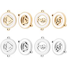 UNICRAFTALE 8pcs 2 Styles and Colors Flat Round Pendants Ring with Musical Note and Heart About 14.5mm Long Laser Cut Links Connectors with White Enamel with 2 Hoops for Jewelry Making