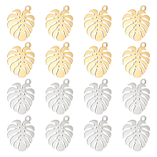 UNICRAFTALE 16pcs 2 Colors Leaf Charms 16mm Stainless Steel Dangle Pendants Hypoallergenic Hollow Leaf Charms for DIY Jewelry Necklace Bracelet Earring