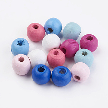 Honeyhandy Natural Wood Beads, Dyed, Round, Mixed Color, 10x9mm, Hole: 3mm, about 1850pcs/500g