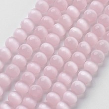 Arricraft Cat Eye Beads Strands, Round, Misty Rose, 6mm, Hole: 1mm, about 66pcs/strand, 15.5 inches