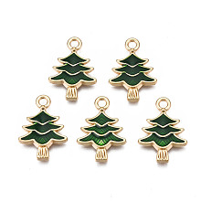 Rack Plating Alloy Enamel Pendants, Cadmium Free & Nickel Free & Lead Free, Christmas Tree, Dark Green, 20x14.2x2.8mm, Hole: 2mm