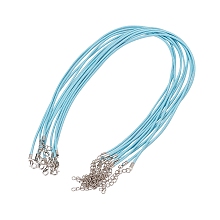 Honeyhandy Waxed Cord Necklace Making, with Zinc Alloy Lobster Clasps, Platinum, Light Sky Blue, 17.8 inch~18 inch(45.5~46cm), 2mm