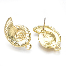 Honeyhandy Alloy Stud Earring Findings, with Steel Pins, Snail, Light Gold, 22.5x14mm, Hole: 1.6mm, Pin: 0.7mm