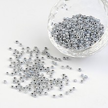 Honeyhandy 8/0 Ceylon Round Glass Seed Beads, Gray, Size: about 3mm in diameter, hole:1mm, about 1101pcs/50g