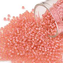 Honeyhandy TOHO Round Seed Beads, Japanese Seed Beads, (956) Inside Color Jonquil/Coral Lined, 11/0, 2.2mm, Hole: 0.8mm, about 1110pcs/10g