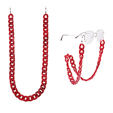 Gorgecraft Eyeglasses Chains, Neck Strap for Eyeglasses, with Acrylic Curb Chains, 304 Stainless Steel Lobster Claw Clasps and  Rubber Loop Ends, Red, 30.7 inches(78cm)