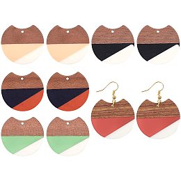 Olycraft DIY Dangle Earring Making Kits, include Resin & Wood Pendants, Brass Earring Hooks & Jump Rings, Gap Flat Round, Mixed Color, Pendants: 33~34x37x3~4mm, Hole: 1.8~2mm, 5 colors, 2pcs/color, 10pcs/box