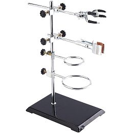 OLYCRAFT Laboratory Grade Stand Support Set, with Coated Base (8.3"x5.4"), Rod (Length 13.8"), 2 Retort Rings, One Flask Clamp, One Clamp Retort Jaw and One lab finger clamp