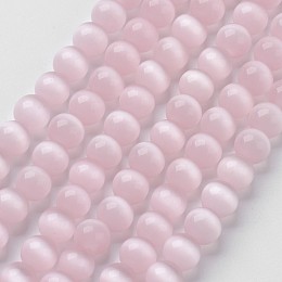 Honeyhandy Cat Eye Beads, Round, Misty Rose, 6mm, Hole: 1mm, about 66pcs/strand, 15.5 inch