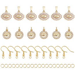 Arricraft 42 Pcs Evil Eye Themed Earring Making Kits, 12 Pcs 2 Styles Brass Charms, 20 Pcs Jump Rings and 10 Pcs Brass Earring Hooks, 1 Pc Container, for Jewelry Making Charms, Golden