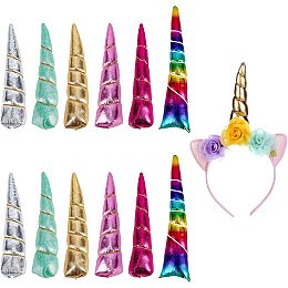 CHGCRAFT 12Pcs 6Colors Glitter Unicorn Horn PU Leather Unicorn Horn DIY Unicorn Headband for Birthday Party Hair Accessories