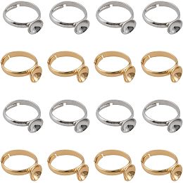 CHGCRAFT 20Pcs 2 Colors Adjustable Brass Ring Findings Open Cuff Rings Findings Flat Round Pad Ring Base Settings for DIY Ring Jewelry Making Wedding Birthday Gift, 7.5mm