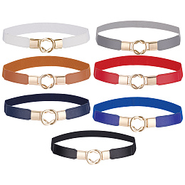 CRASPIRE Elastic Waist Belt 7 Colors PU Leather Skinny Metal Golden Buckle Belt Fashion Waist Band Stretch Waistband for Dress Skirt Sweater Jeans