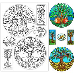 PandaHall Elite Tree of Life Clear Silicon Stamps Nature Tree Clear Stamps Circle Tree Bird Transparent Rubber Stamps for Scrapbooking Photo Card Album Gift Box Notebook Crafting Decor Supplies