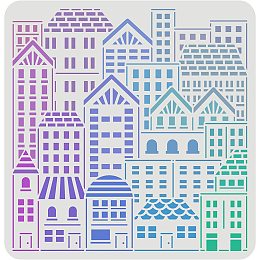 FINGERINSPIRE City Buildings Stencil 11.8x11.8inch Reusable Cityscape Drawing Stencil City House Pattern Painting Stencil Cityscape Skyline for Painting on Wood, Canvas, Paper, Floor, Wall