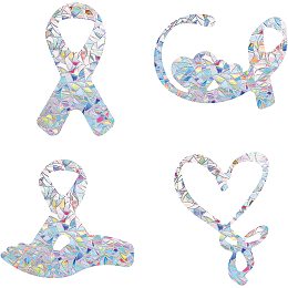 GORGECRAFT 16PCS Breast Cancer Awareness Window Clings Red Ribbon Shaped Rainbow Window Glass Alert Stickers for Birds Strike Decals Non Adhesive Prismatic Vinyl Film for Sliding Doors Windows Glass