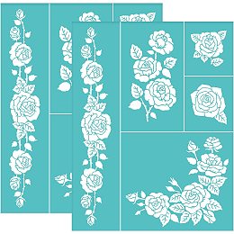 OLYCRAFT 2 Pcs Rose Self-Adhesive Silk Screen Printing Stencil Rose Bud Leaf Mesh Transfer Stencil Reusable Silk Screen Stencil for Painting on Wood T-Shirt Fabric 11x8.6 inch