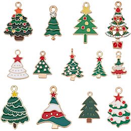 SUNNYCLUE 1 Box 52Pcs Christmas Tree Charms Green Enamel Charm Winter Xmas Trees Rhinestone Charms Snow Assorted Cute Christmas Charms for Jewelry Making Charm DIY Necklace Earrings Bracelets Craft