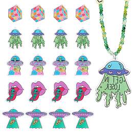 CHGCRAFT 20Pcs 5 Styles Alien UFO Flying Saucer Pendant Alien Theme Colorful Acrylic Pendants Magic Cube Charm Pendant DIY for Necklace Bracelet Earring Making, 37~45mm Length