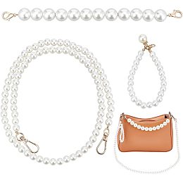 WADORN 3Pcs Pearl Bead Purse Handle, 10.2/34.2 Inch DIY Imitation Pearl Bead Short Handbag Chain Replacement Shoulder Chain Strap 4.3 Inch Round Bead Wristlet Strap Bag Charms Accessories