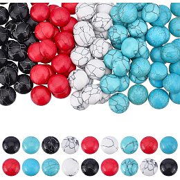 ARRICRAFT 100 Pcs Cracked Stone Cabochon, 12mm Flatback Gemstones Beads Mixed Colors Synthetic Turquoise Cabochons for Jewelry Making