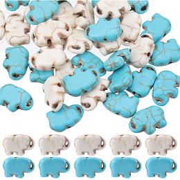 SUNNYCLUE 80Pcs 2 Colors Dyed Synthetic Turquoise Beads, Elephant, Mixed Color, 10x15x5mm, Hole: 2mm, 40pcs/color