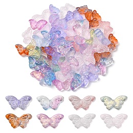 Honeyhandy Transparent Spray Painted Glass Beads, Butterfly, Mixed Color, 8x15x4.5mm, Hole: 1mm