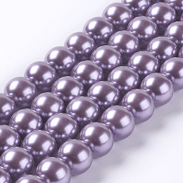 Eco-Friendly Dyed Glass Pearl Round Beads Strands, Cotton Cord Threaded, Medium Purple, 12mm, Hole: 0.7~1.1mm, about 34pcs/strand, 15 inch