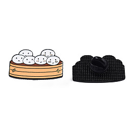 Honeyhandy Steamed Stuffed Bun Enamel Pin, Electrophoresis Black Plated Alloy Cartoon Food Badge for Backpack Clothes, Nickel Free & Lead Free, Creamy White, 18.5x29.5mm, Pin: 1.2mm