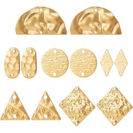 BENECREAT 48Pcs Textured Brass Connector Charms, 6 Styles Triangle/Half Round/Rhombus Flat Geometric Style Pendants Links Connectors for Earring Necklace Bracelet Making, Hole: 1.2~1.8mm