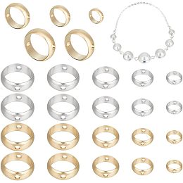 CREATCABIN 50Pcs/Box 24K Gold Plated Circle Round Bead Frame 2 Colors 2 Hole Spacer Brass Connector Ring 925 Sterling Silver Plated for Beading Earring Bracelet Necklace Jewelry Making 6/8/9/10/12mm