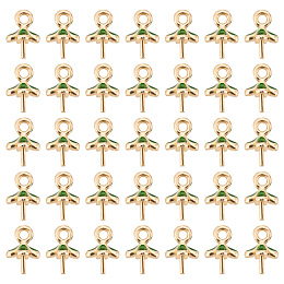 DICOSMETIC 50Pcs Clover Cup Peg Bails Green Enamel Flower Bail Peg Pendants 14K Gold Plated Small Pendants Bails Half Drilled Beads Connector Charms for Jewelry Making, Hole: 1.2mm