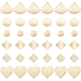 SUNNYCLUE 1 Box 36Pcs 6 Styles 24K Gold Plated Flat Round Square Charms Pendants Fan Heart Brass Charms Pendants for Bracelet Necklace Jewelry Making