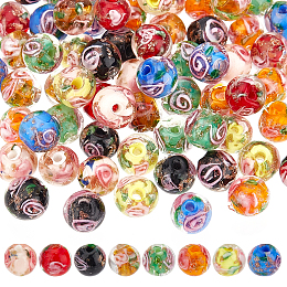 OLYCRAFT 80pcs 8mm Gold Sand Lampwork Beads Glass Handmade Inner Flower Loose Beads Round Spacer Beads for Rosary Making Jewelry Craft Making with 1.4mm Hole - 8 Colors