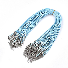 Honeyhandy Waxed Cord Necklace Making, with Zinc Alloy Lobster Clasps, Platinum, Light Sky Blue, 17.8 inch~18 inch(45.5~46cm), 2mm