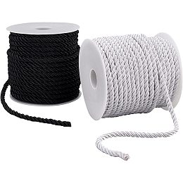 PandaHall Elite 3mm Twisted Trim Cord, 54 Yards Decorative Braided Rope Twine White Satin Shiny Cord Black Drawstrings Bag Cord for Halloween Home Décor Upholstery Curtain Tieback