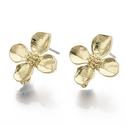 Honeyhandy Alloy Stud Earring Findings, with Loop and Steel Pin, Flower, Light Gold, 17~18x16~17mm, Hole: 3mm, Pin: 0.7mm