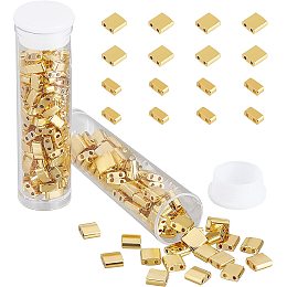 NBEADS 226 Pcs 2 Hole Tila Beads Half Tila Beads, Golden Christmas Beads 5x5mm/5x2mm 2-Hole Glass Seed Beads Spacer Rectangle Mini Beads Japanese Glass Beads for Christmas Jewelry Making