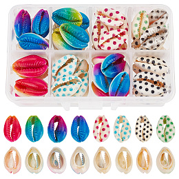 NBEADS 64 Pcs 8 Styles Printed Cowrie Shell Beads, Colorful Natural Cowrie Shell Beads Undrilled Seashell Beads Beach Seashell Charms for DIY Summer Ocean Craft Jewelry Making Party Home Decor