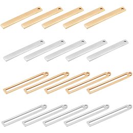 DICOSMETIC 20Pcs 2 Style About 32mm Stainless Steel Hollow Rectangle Pendant Vertical Bar Pendants Metal Stamping Blank Bar Stamping Tag Pendant for DIY Jewelry Making Craft