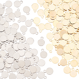 DICOSMETIC 200Pcs 2 Colors Flat Round Charm Golden Disc Charm Message Word Tag Pendant Stamping Blanks Charm Stainless Steel Charm Dangle Charm Supplies for Jewelry Making Craft, Hole: 1mm