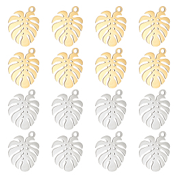 UNICRAFTALE 16pcs 2 Colors Leaf Charms 16mm Stainless Steel Dangle Pendants Hypoallergenic Hollow Leaf Charms for DIY Jewelry Necklace Bracelet Earring