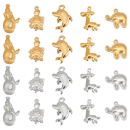 UNICRAFTALE 10Pcs 10 Style Ocean Animals Charms 201 Stainless Steel Tortoise Pendants Elephant Charms Metal Dolphin Pendant Mermaid Charms for DIY Necklace Bracelet Making 1.2~2mm Hole